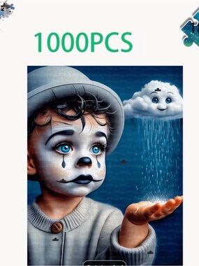 Jigsaw Blue Clown Child Puzzle with White Cloud Accent